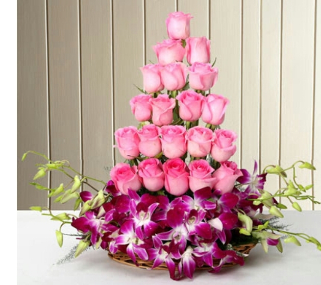Orchid Pink Rose Basket
