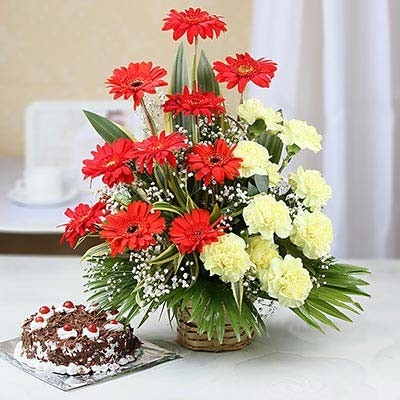 gerbera basket and cake