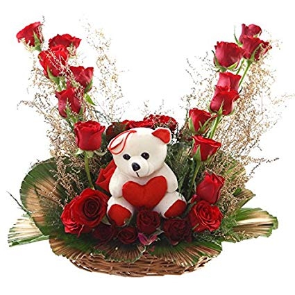 red rose with beautiful teddy bear