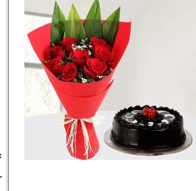 red rose with chocolate cake