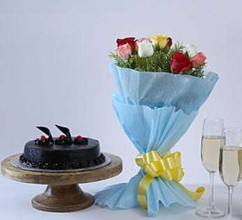 color rose with delicious  cake 